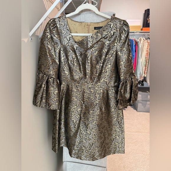 Karen Millen Tops - Karen Millen Gold Black Jacquard Dress US 8 Metallic Occasion